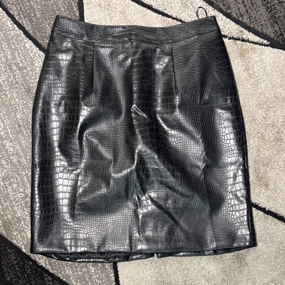 Black Faux Croc Leather Pencil Skirt